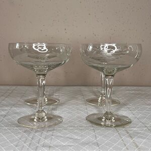 Princess House Crystal Heritage Champagne Glasses 4.75" T Etched Floral Qty-4
